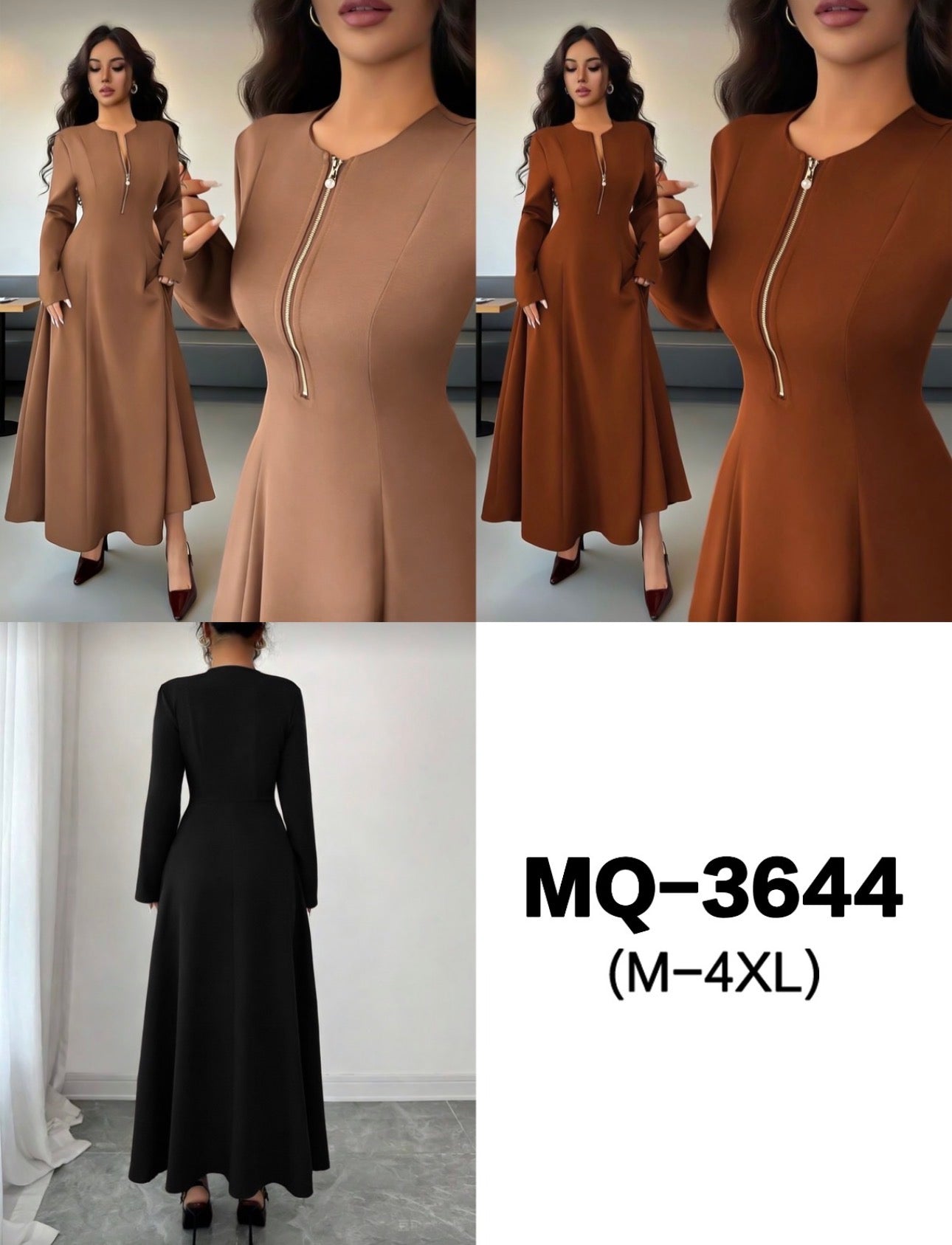Ladies Elegant Modest A-Line Front Zipper Maxi Dress-Various Colours