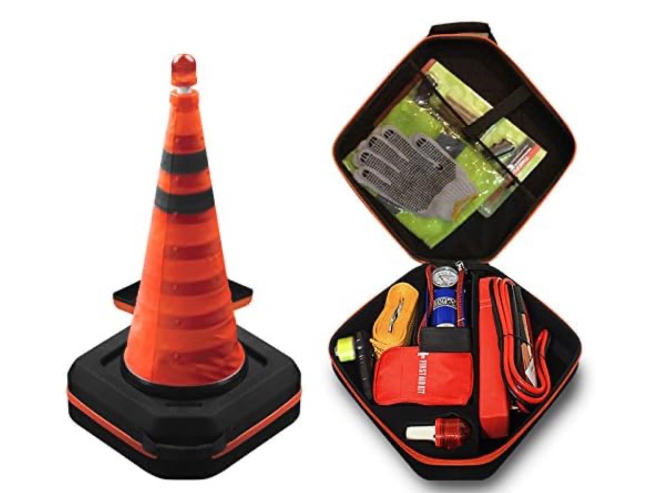 MTech Collapsible Safety Traffic Cones, Emergency Roadside Assistance Kit, 27",with Many Tools, Multipurpose