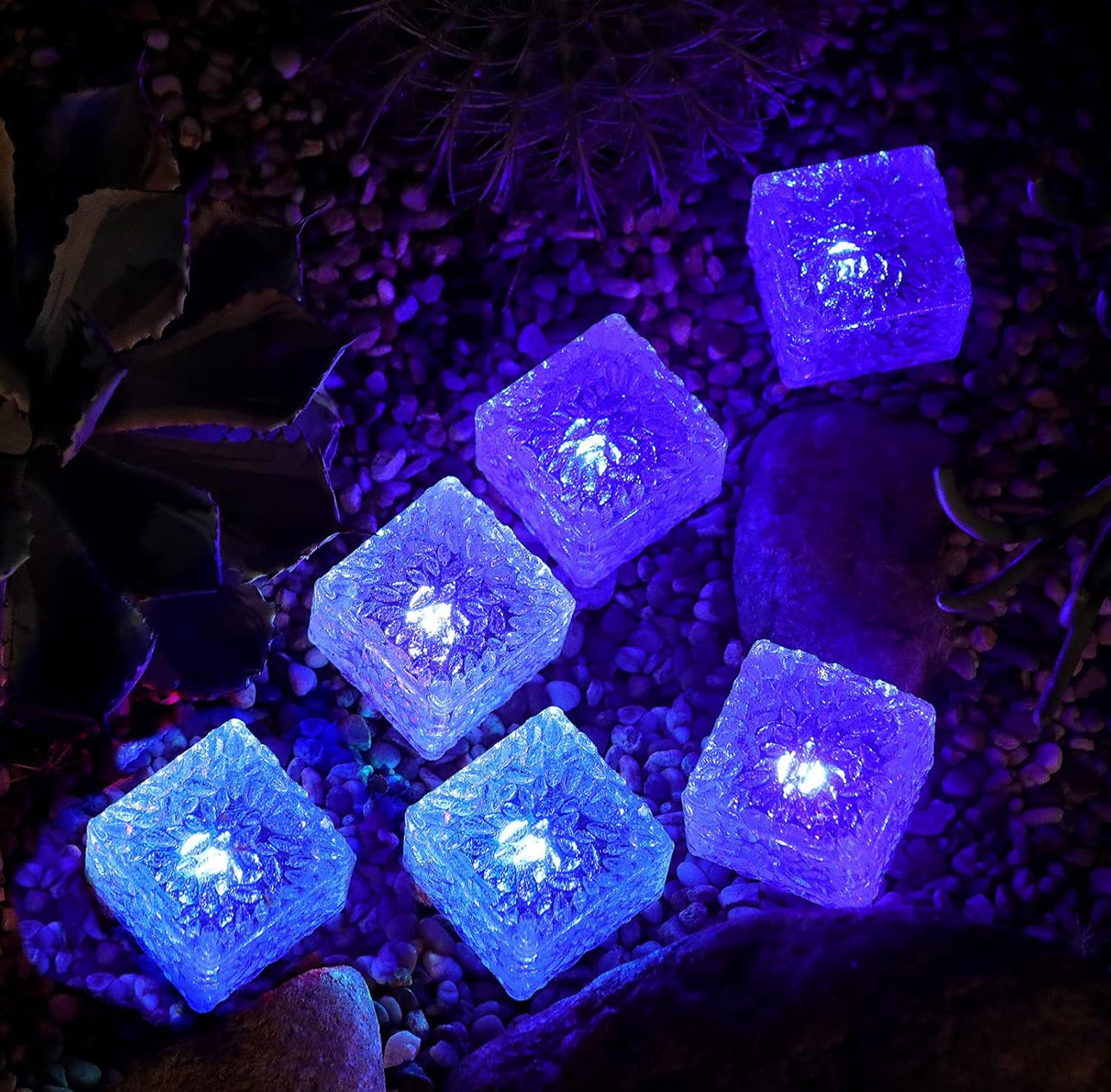 Solar Brick Lights - 6 Pack Solar Ice Cube Lights IP65-Waterproof Brick Light 4-LED Outdoor Brick Decor in Garden
