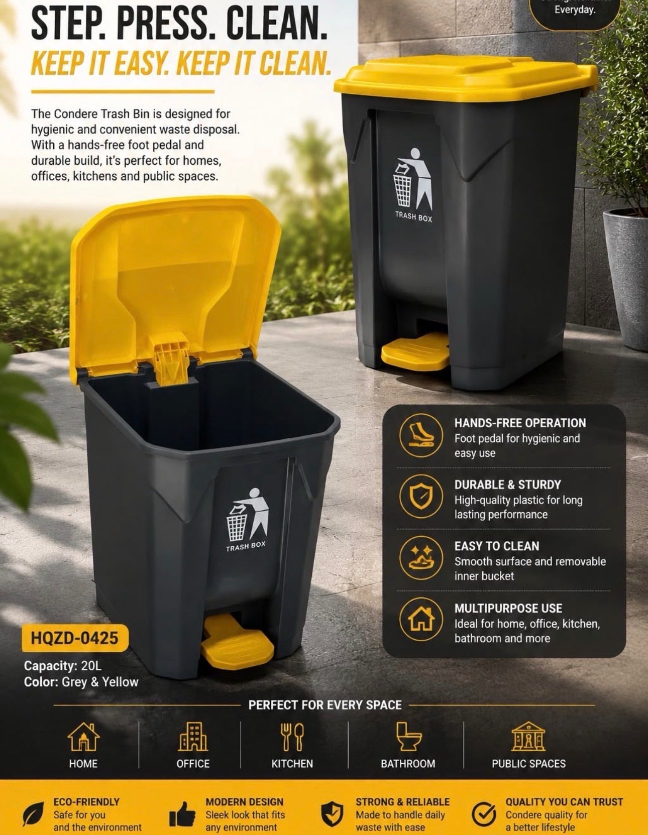 MHome Garbage Cans for Kitchen Plastic Rectangular Trash/Garbage Can with Lid 20L