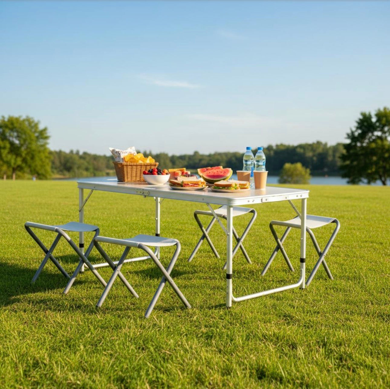 MHome Folding Camping Table With 4 Chairs Set 120x60cm