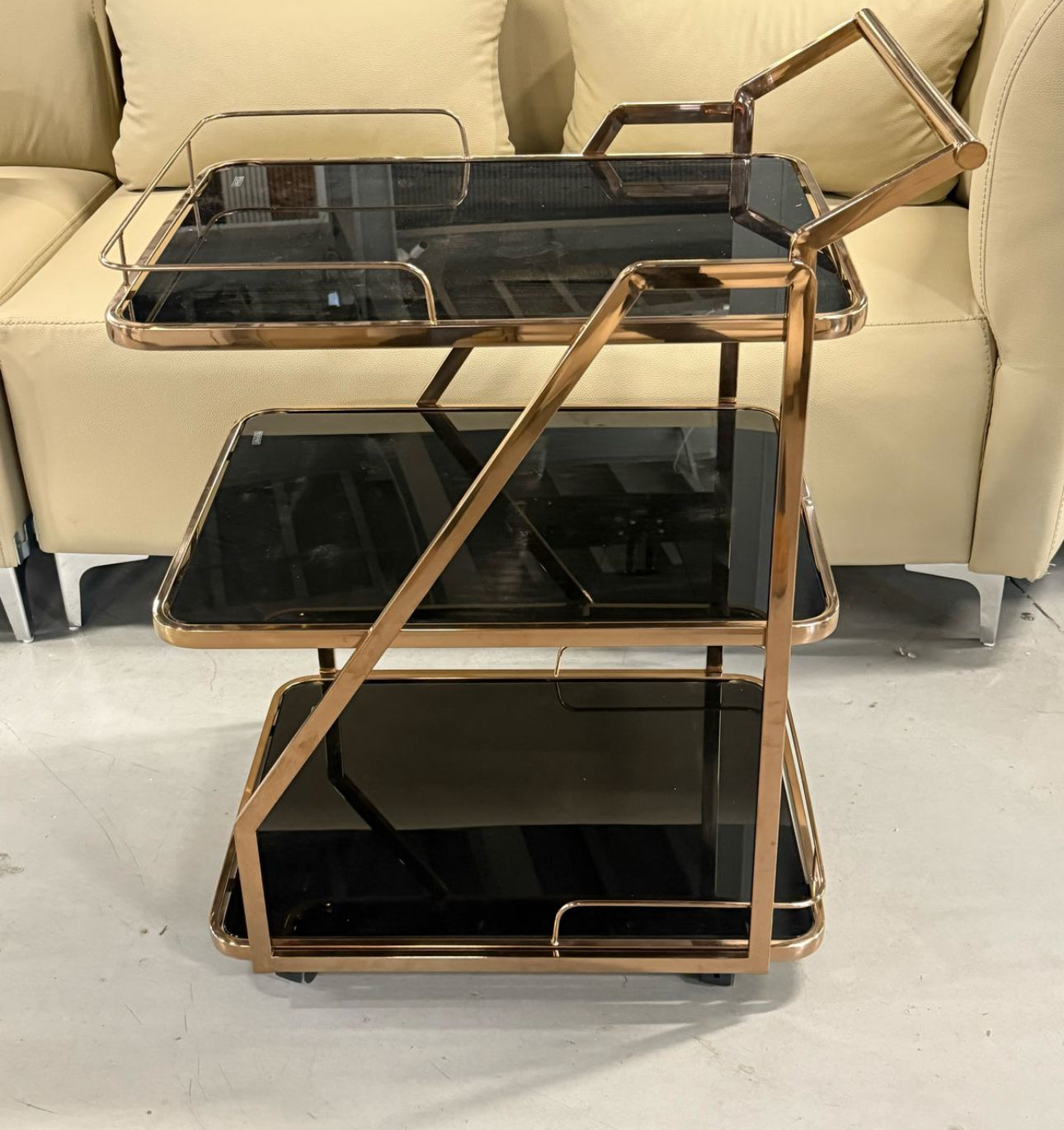 MFurn Gold Bar Carts with 3-Tier Storage Shelves, Home Bar Serving Carts.