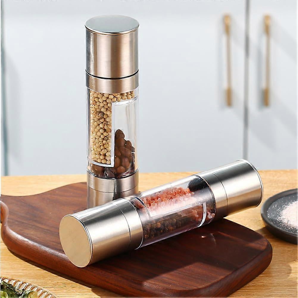 MHome Salt and Pepper Grinder,2 in 1 Manual Two-Head Pepper Mill,Refillable and Adjustable Manual Pepper Mill,Grinder for Pepper, Salt