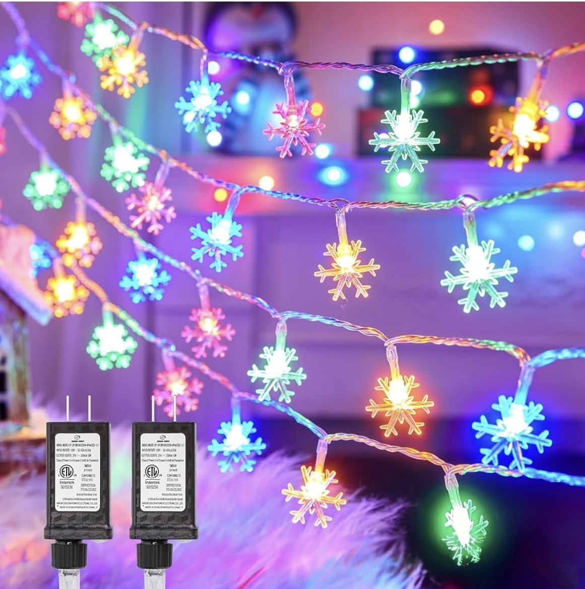 MHome LED Christmas Snowflake Curtain String Lights, 96 LED Plug in Fairy Lights 8 Modes with Timer, Waterproof Connectable for Indoor Outdoor Holiday Birthday Wedding Party Christmas Decor-4M