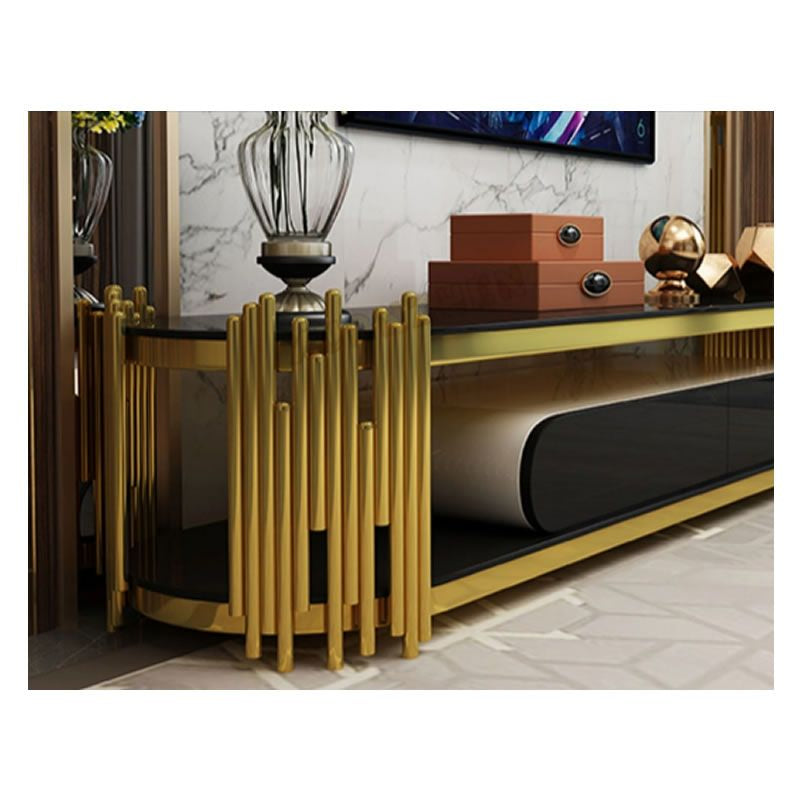 Black Glass Top With Titanium Golden Stainless Steel Base TV Stand