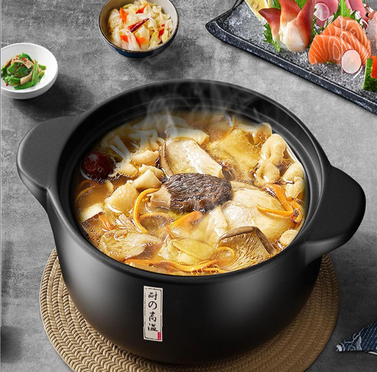 MHome Ceramic Casserole, With Lid Ceramic Pot,Heat-Resistant Round Stew,Soup Pot-4L