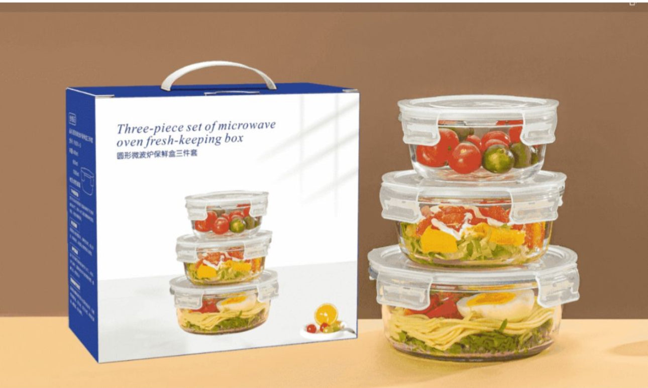 MHome Borosilicate Glass Food Storage Container With Air Vent Lid, Set of 3pc