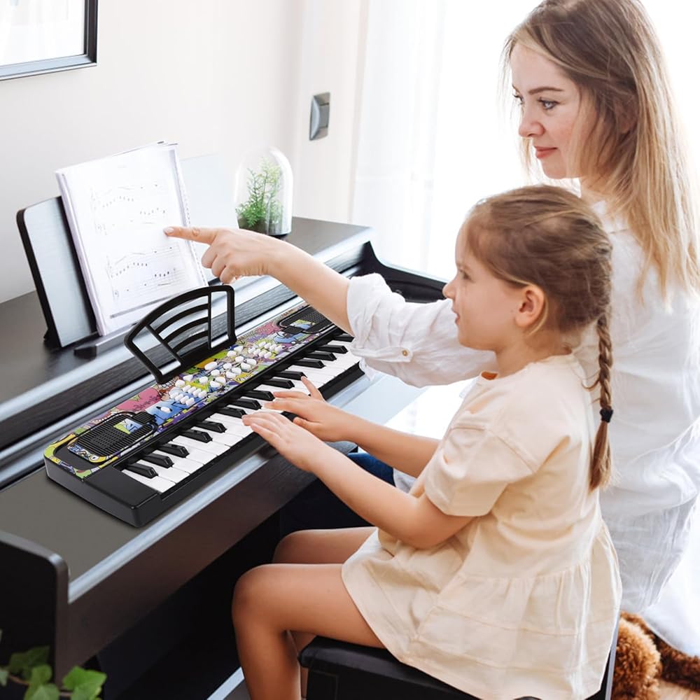 Kids Keyboard Piano, 37 Keys Keyboard Electric Digital Piano, Early Learning Educational Musical Toys Piano for Kids Toddlers Beginners with Music Stand, Microphone - Christmas Birthday Gifts