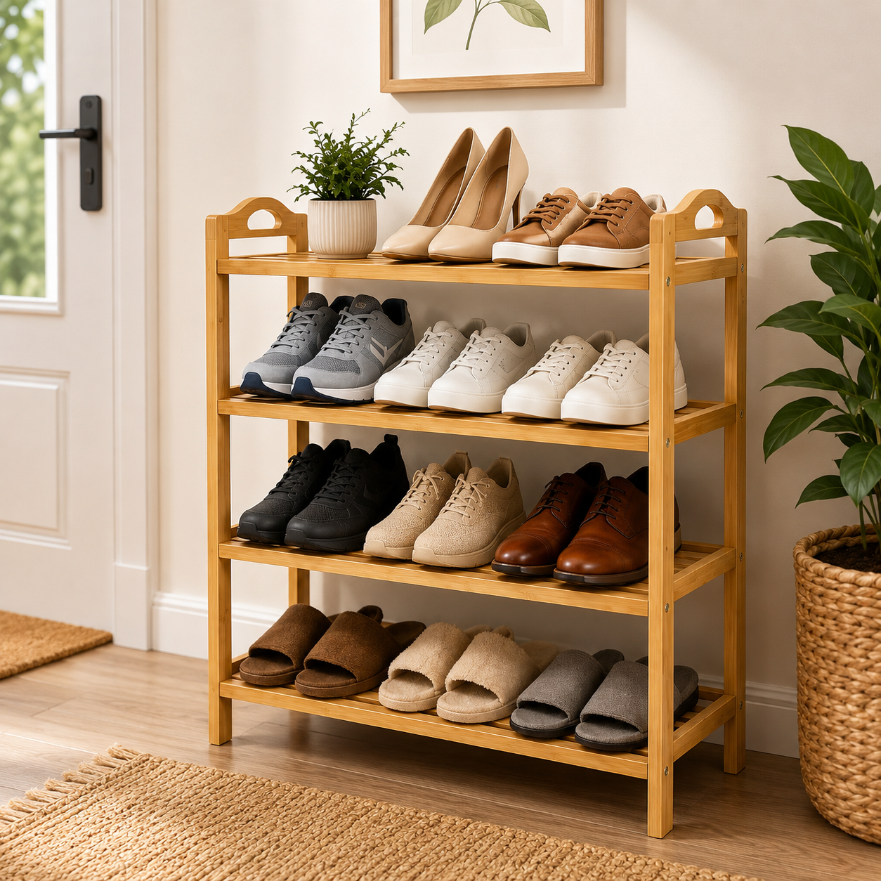 MHome 4-Tier Bamboo Shoe Rack β Natural Bamboo Shoe Storage Organiser