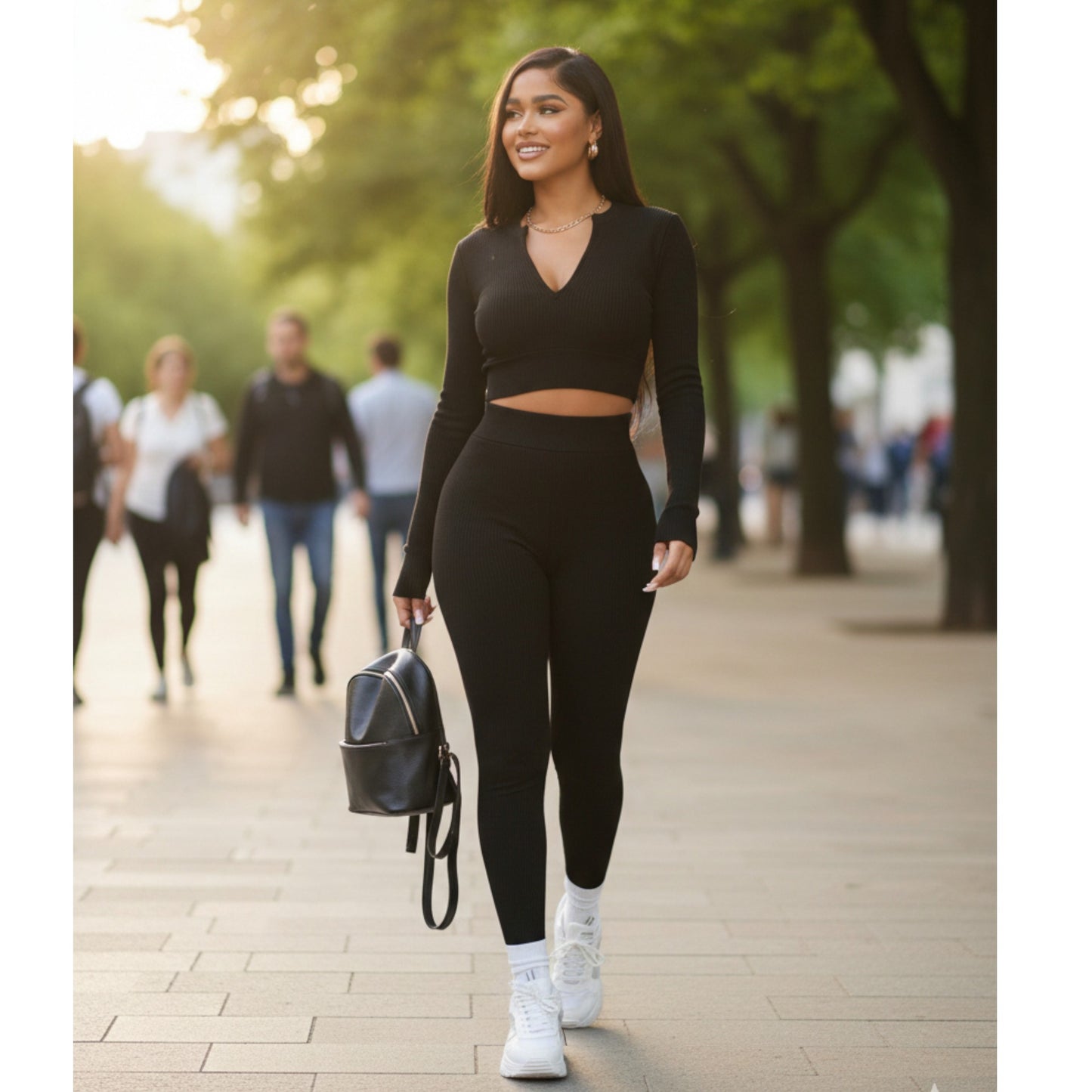 Women's Ribbed Seamless 2-Piece Set – Quarter-Zip Crop Top & Leggings