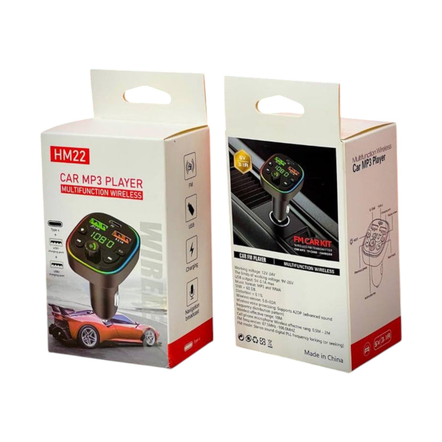 MTech Bluetooth FM Transmitter with Fast Charging USB + Type-C - Car Wireless Audio Adapter