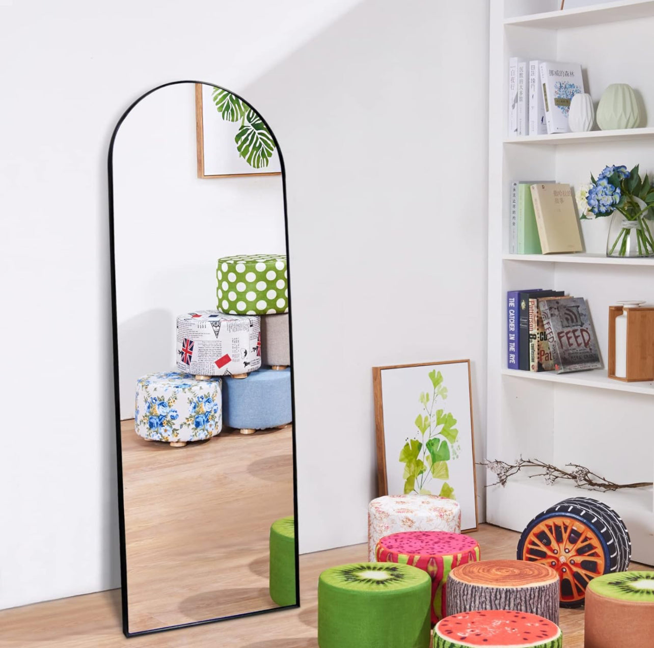 Full Length Mirror Standing or Wall Arched Design Full Length Mirror for Bedroom Wall Mirror with Aluminum Alloy Frame 160x50cm
