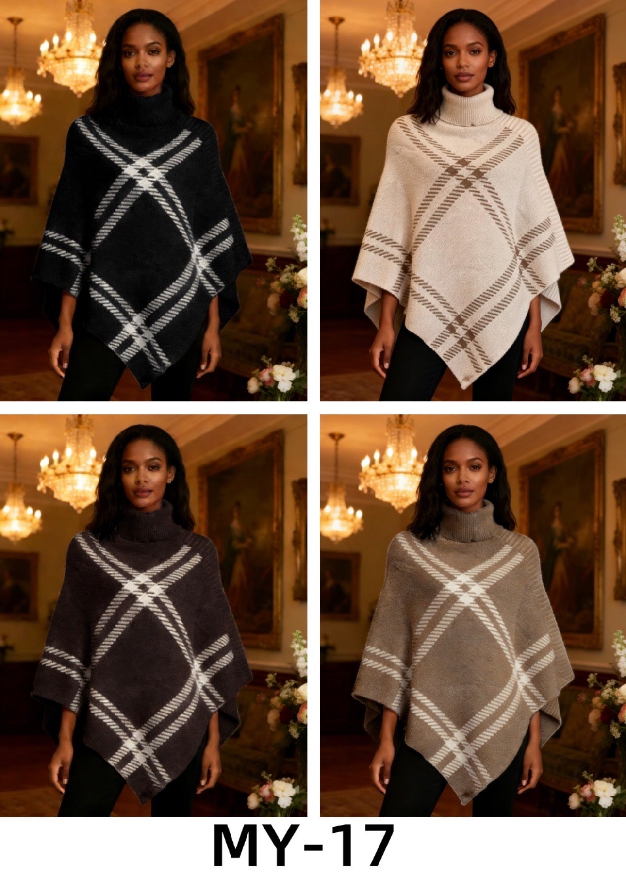 Ladies Geometric Knitted Poncho