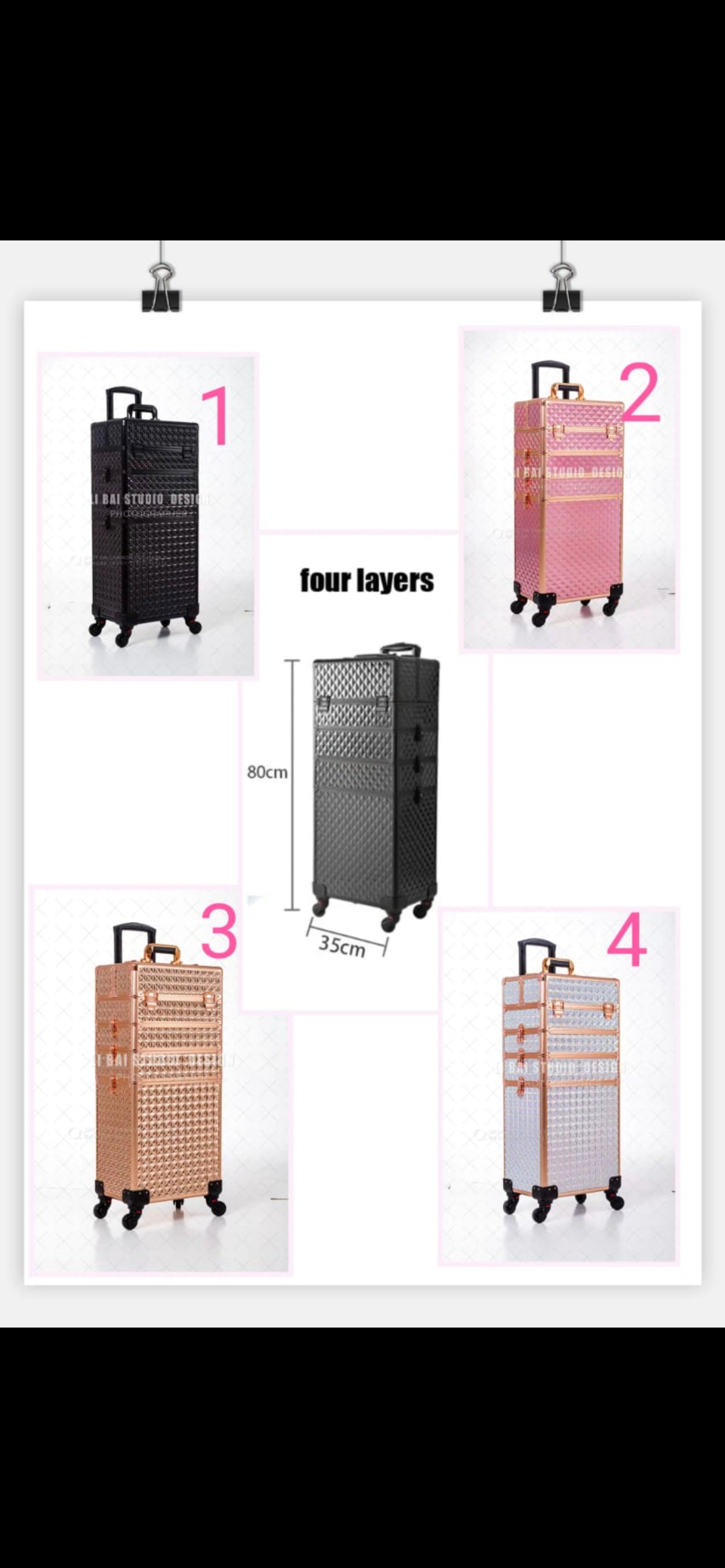 Professional 4 In 1 Cosmetics Makeup Rolling Makeup Case