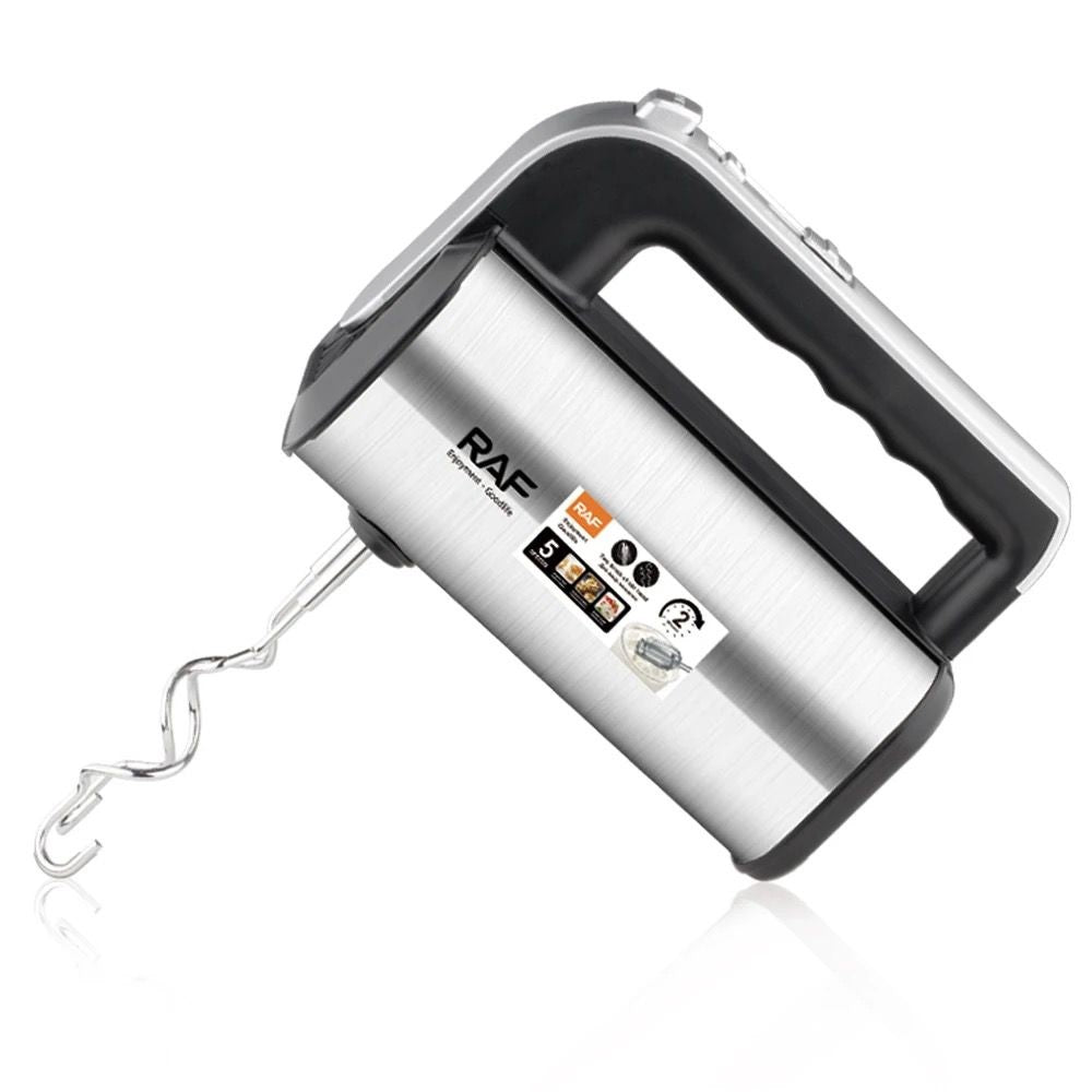 RAF R.6693 650W Stainless Steel 5-Speed Electric Hand Mixer with Turbo & Dough Hooks