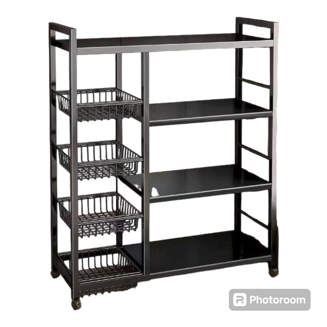 Kitchen Wagon with Casters, Gap Storage, Storage Shelf, Cupboard, Slim, Kitchen Stocker, Black Alloy Steel