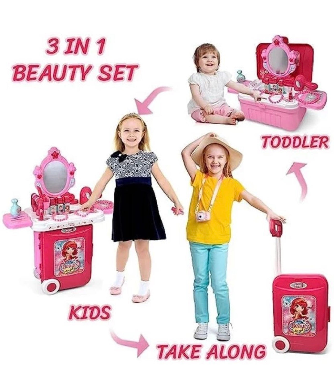 Mkids 3:1 Portable Princess Beauty Vanity & Travel Suitcase