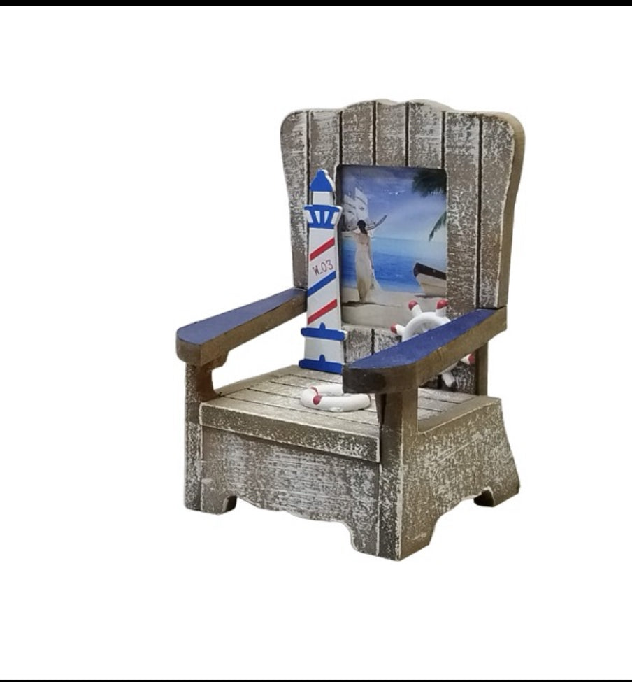 Beach Chair Photo Frame:Rustic Picture for Tabletop Display with Nautical Beach Themed Home Decor