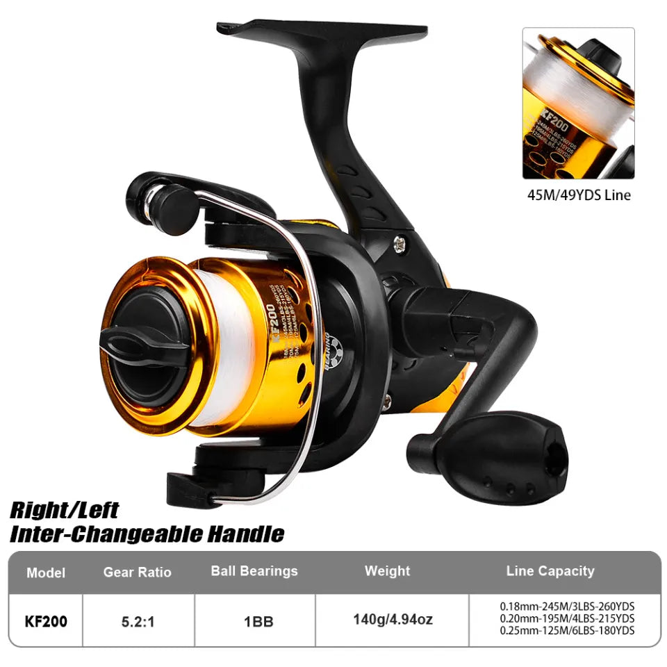 Mini Spinning Reel Lightweight Wheel 5.2:1 Gear Ratio 1BB Small Fishing Reel with Fishing Line Salt Water Fishing Equipment