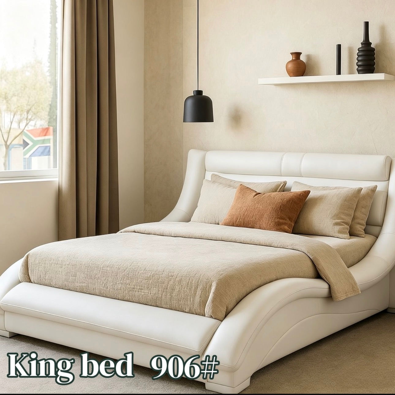 MFURN Caley Designer Sleigh Bed-Various Colours