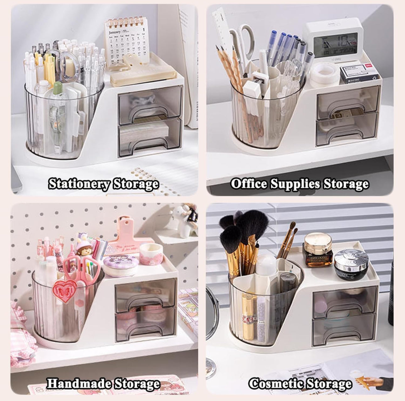 Desk Pencil Pen Holder, 5 Slots 360 Degree Rotating Desk Pen Organizers, Multi-Functional Office Desk Organiser.