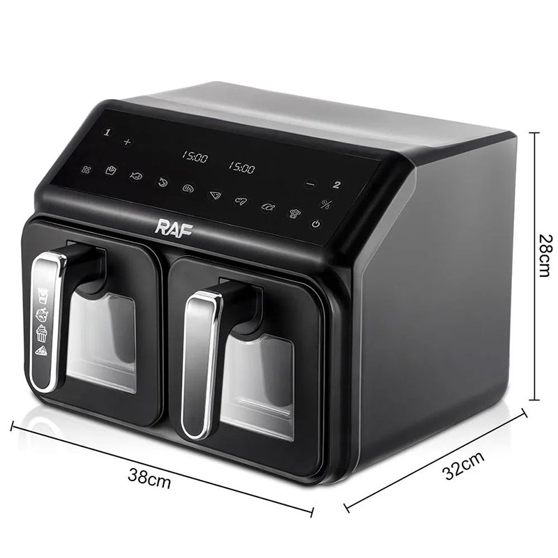 RAF Two Pan Digital Air Fryer 2200W - 9L Capacity, Dual Cooking Baskets, 9 Cooking Programs, Oil-Free Professional Air Fryer