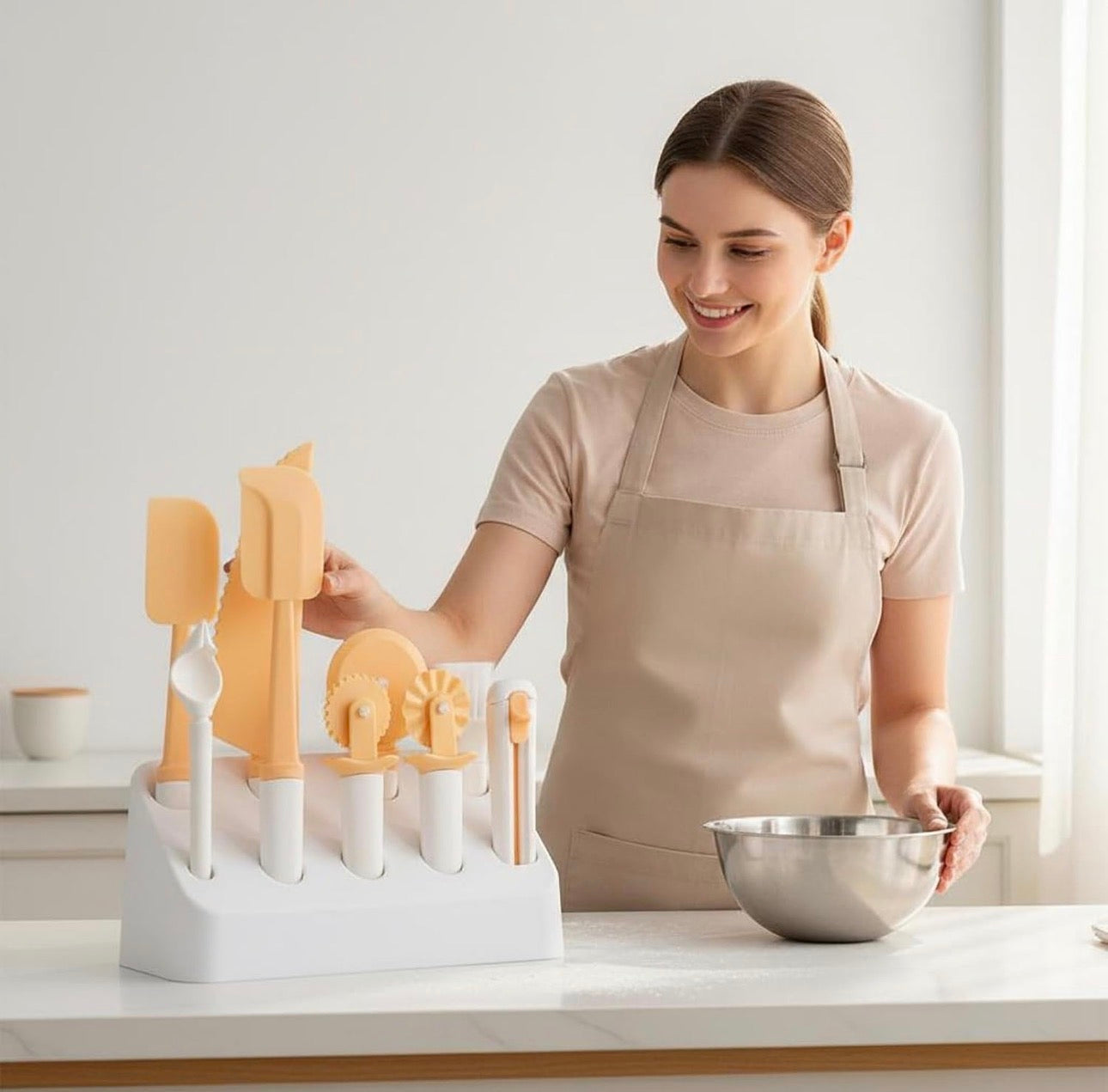 MHome 10 Pieces Pastry Brush and Spatula Set Heat-Resistant Cake Scraper Set Easy to Clean Baking Utensil Kit for Beginners, Baking