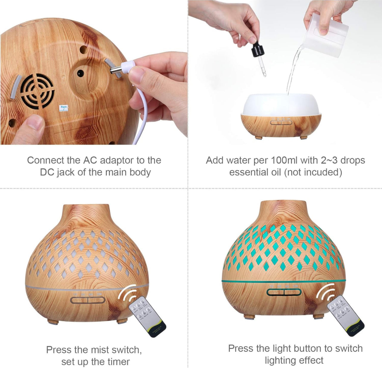Essential Oil Diffuser Remote Control Diffusers For Essential Oils Electric Ultrasonic Air Humidifier Aromatherapy Diffuser With Waterless 400ml