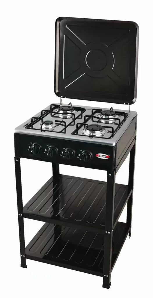 MHome Boko 4-Burner Gas Stove with Storage Shelves – Stainless Steel & Portable