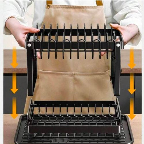 MHome Double Layer Detachable Larger Capacity Dish Drying Rack With Drainboard