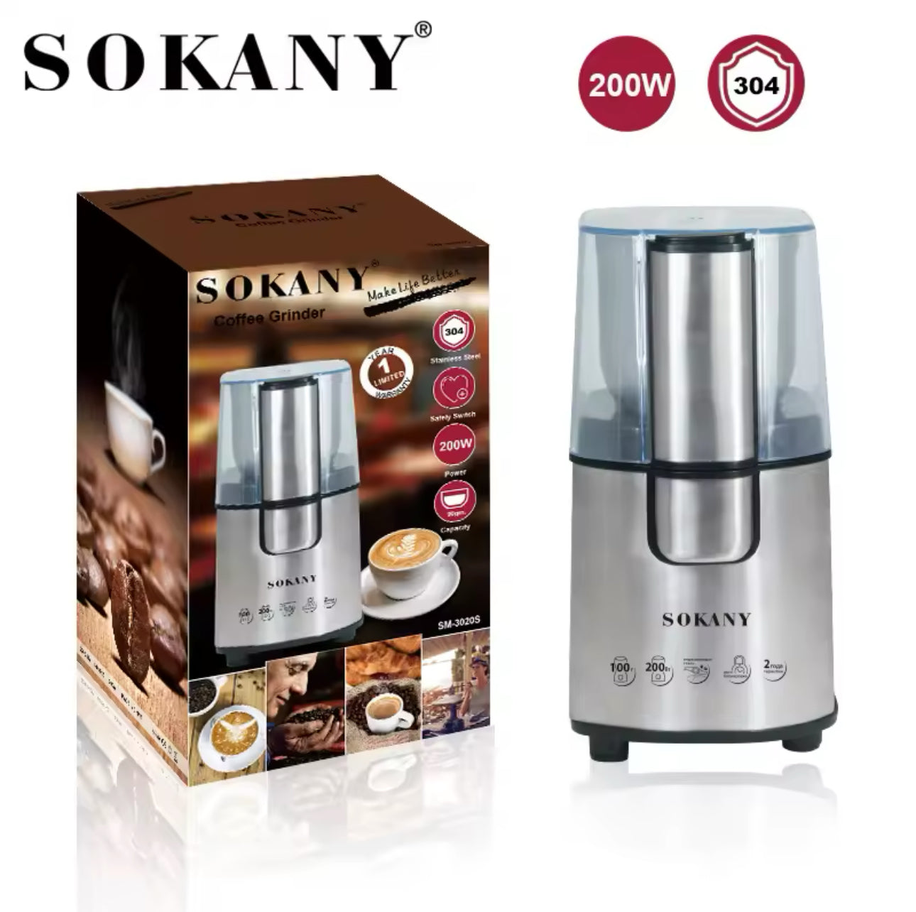 SOKANY Electric Coffee Grinder 200w