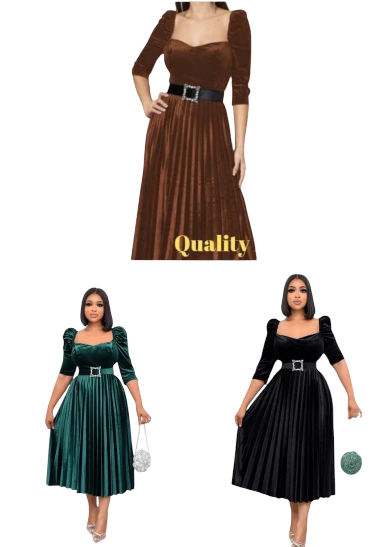 Short Sleeve Round Neck Women's Maxi Dress Pleated Plain Belt Dress