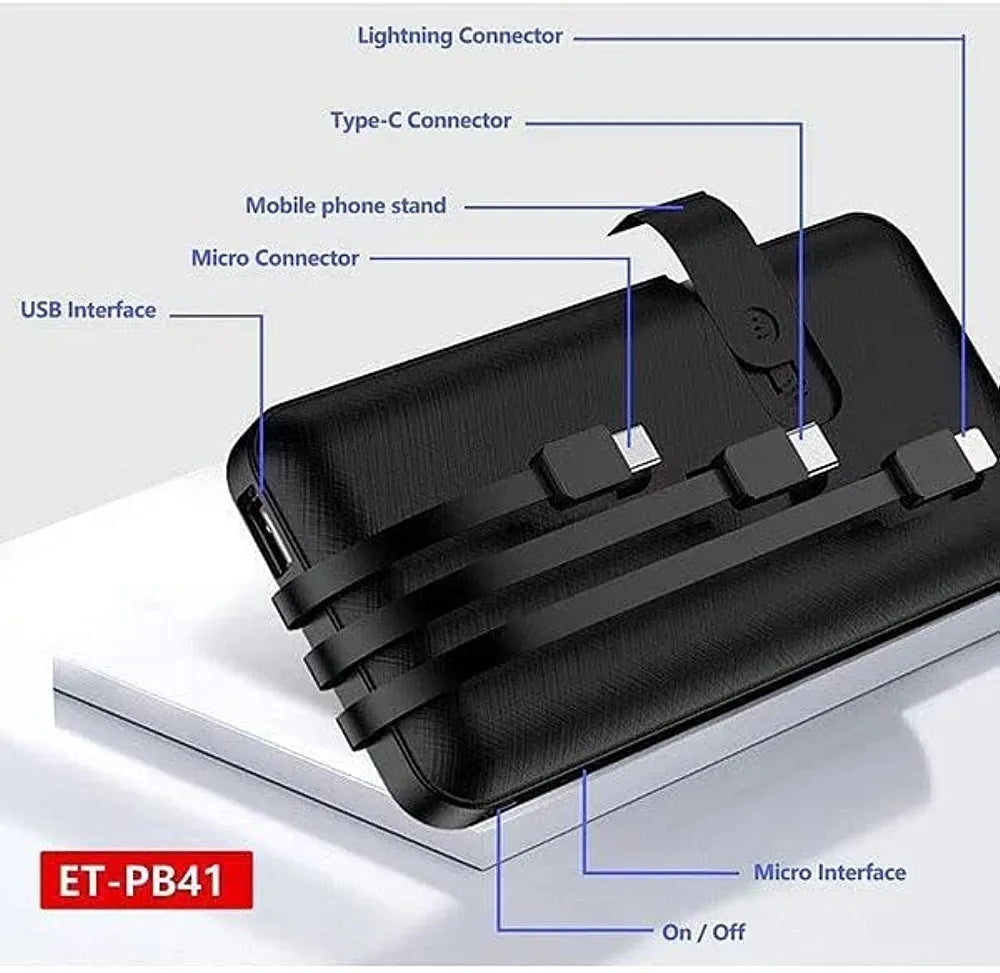3 IN 1Power Bank With Built in Cables 10000mah