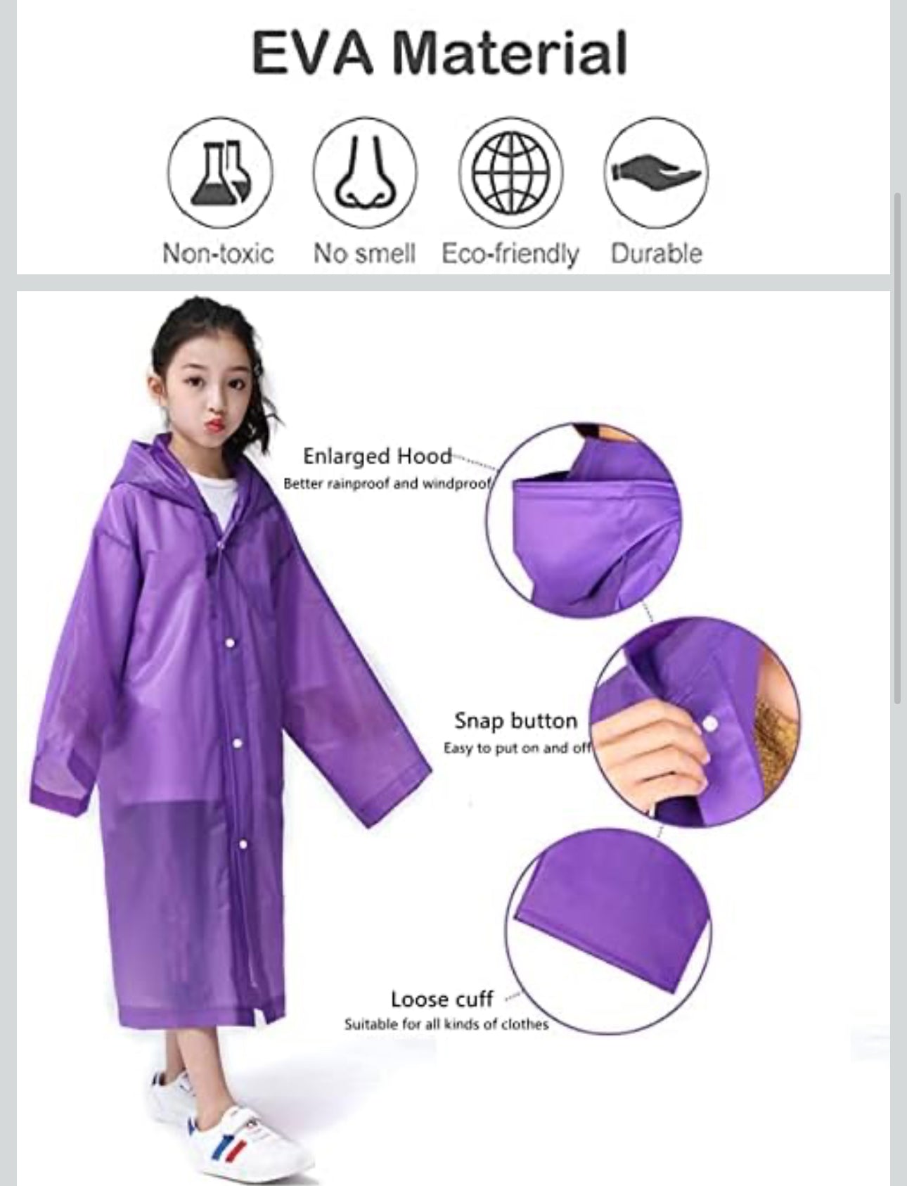 Raincoats For Kids ,Reusable EVA Children Raincoat for 6-14 Girls Boys, Portable Rain Jackets With Hood