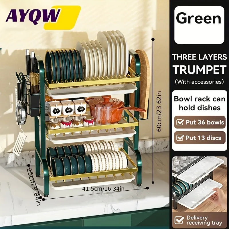 MHome Kitchen Storage & Dish Drying Rack – Durable Metal with Drainage System