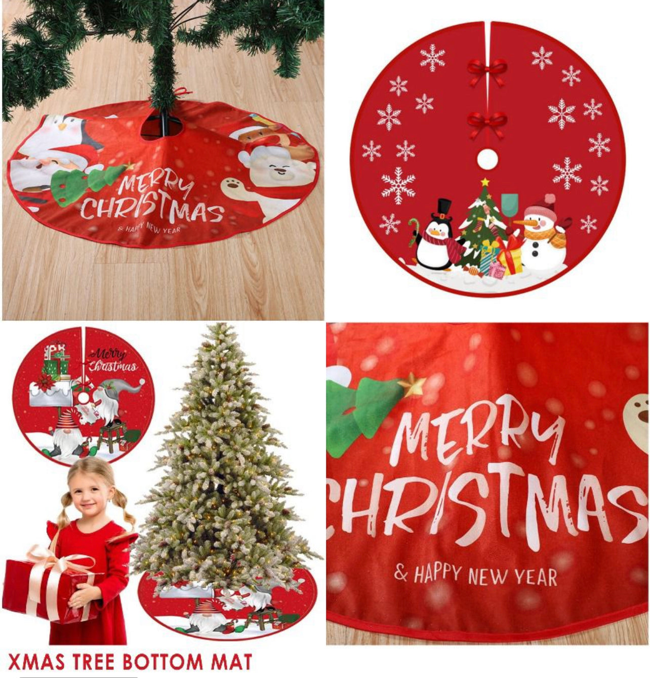 Christmas Tree Skirt Exquisite Print Anti-fade Comfortable Soft Large Area Scene Layout Bowknot Lace Up Party Decoration Xmas Tree Floor Mat