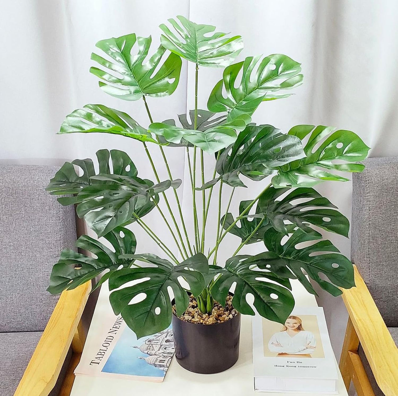 Artificial Monstera Plant Indoor, Artificial Tall Plant 18 Branches in Pot, Large Faux Monstera Plant Real Touch Green Fake Plants for Bedroom Office Garden Wedding Party Deco 1M