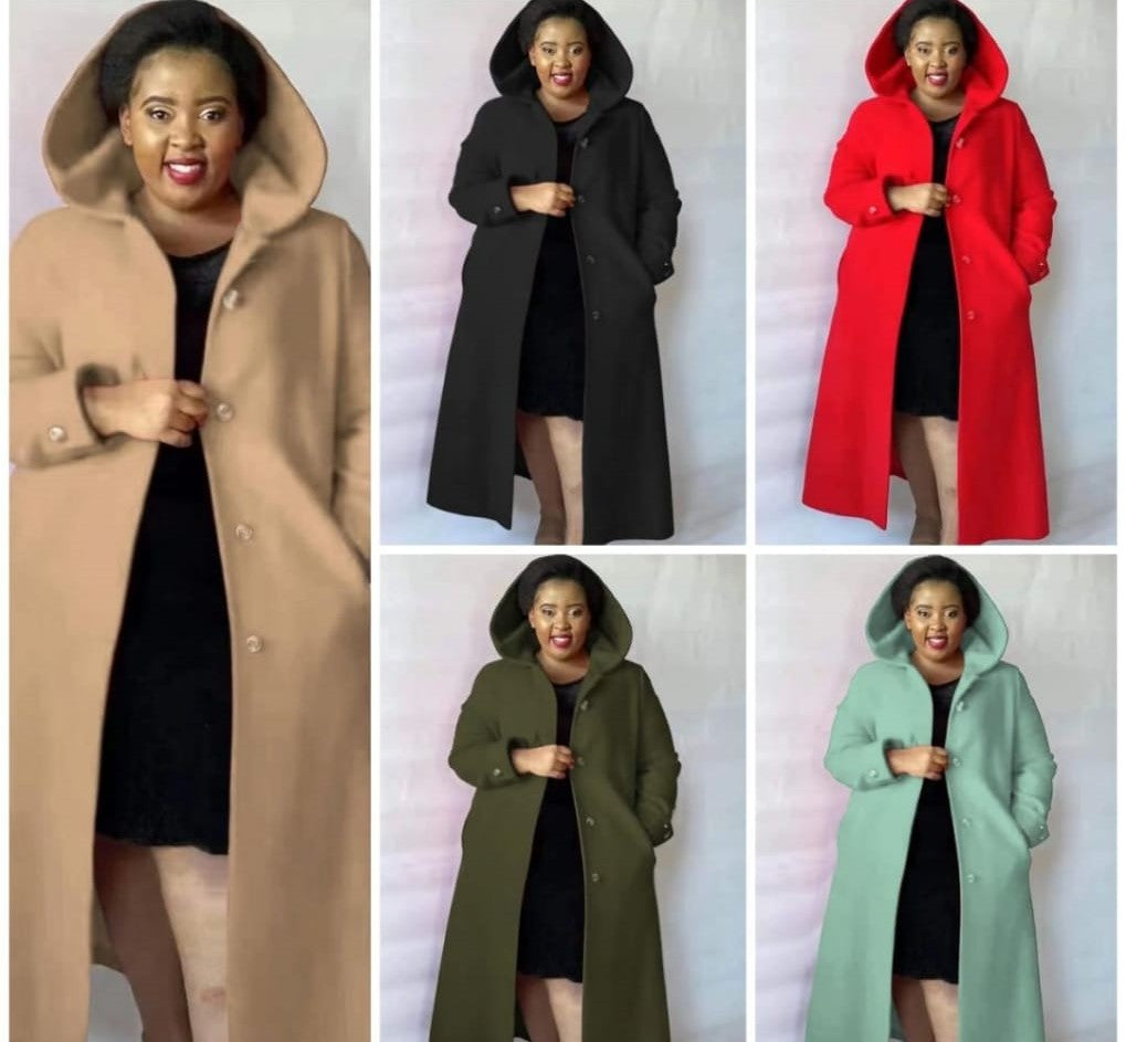 Ladies Hooded Mid Length Trench Coat-Various Colours