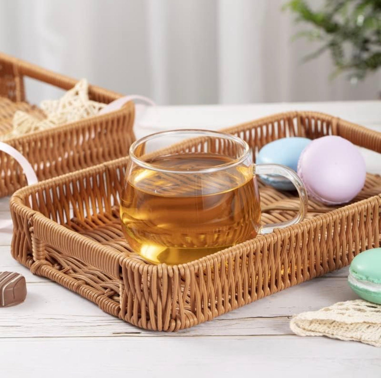 MHome Rattan Serving Tray 3pc Set