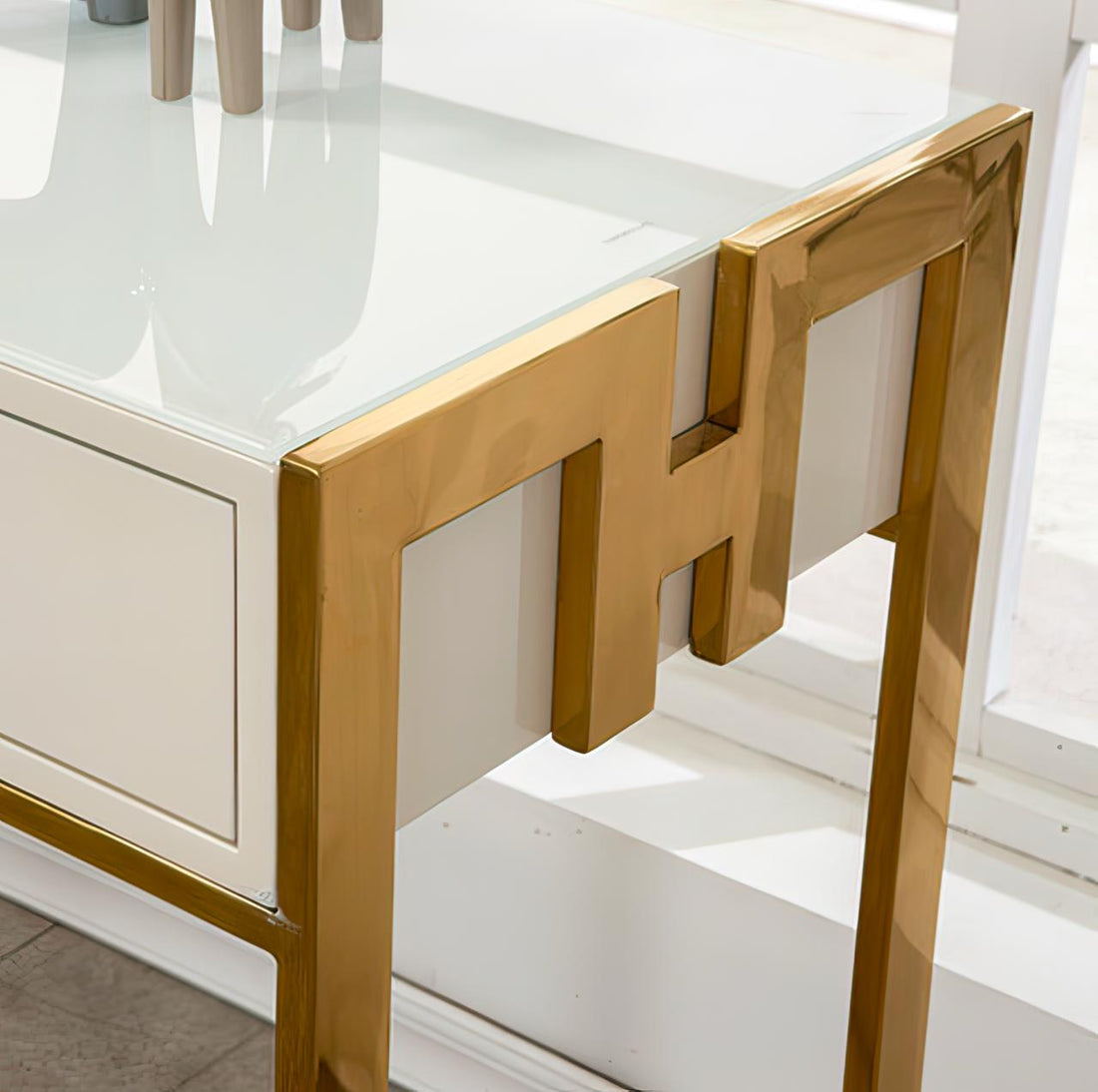 M-Furn Narrow Console Table with Rectangular Drawers Entryway Table Steel Console Table