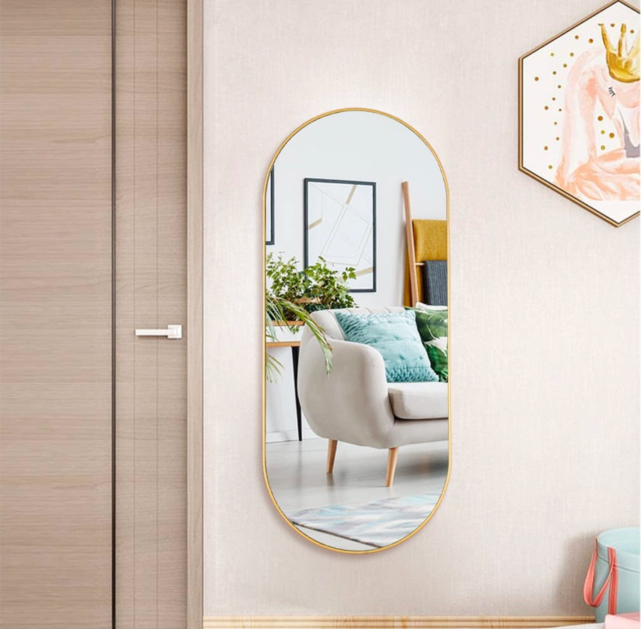 Oval Full Length Mirror, 100x70cm Full Body Mirror with Metal Frame, Ultra-Clear Large Oval Hanging Mirror for Bathroom, Entryway, Bedroom, Living Room,Various Options