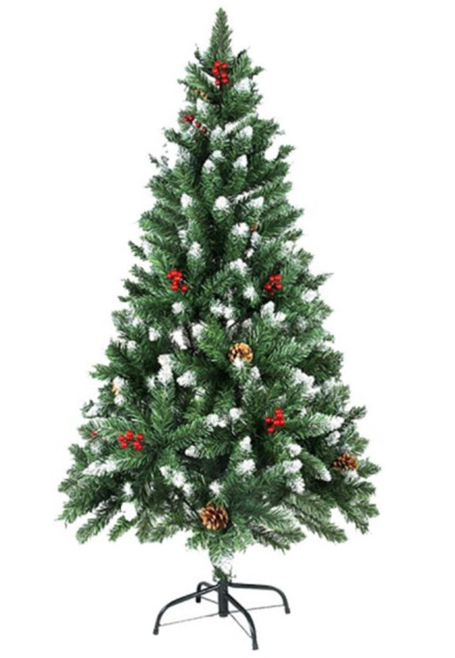 Snowy Christmas Tree with Metal Stand,Red Berries Pine Needles Artificial Hinged Tree,Xmas Decorations for Holiday Party Home 220CM High!
