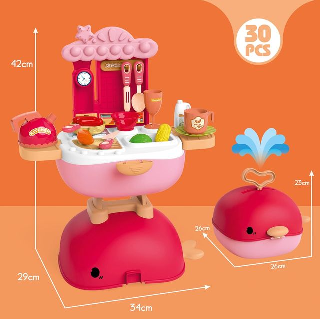 3-in-1 Foldable Kitchen Role Play Set for Girls β 30-Piece Pretend Cooking Toy with Portable Whale Backpack