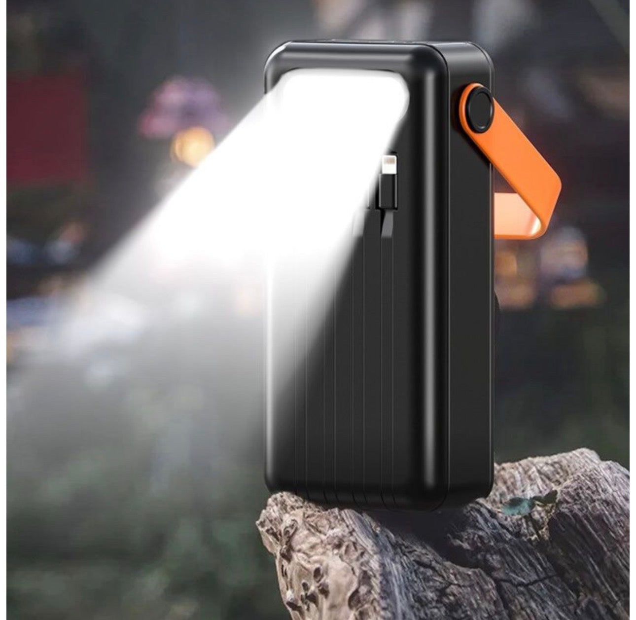 MTech 120W 60000mAh Power Bank with Built-in Cables | LED Camping Light | 4 USB + Type-C + Lightning + Micro | Black & White