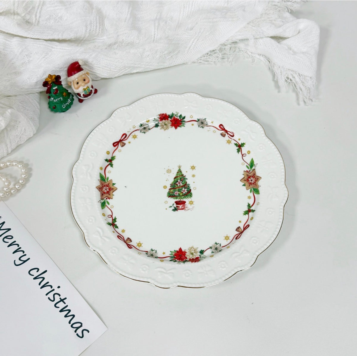 MHome Christmas Themed Dinner Plate 4pc Set