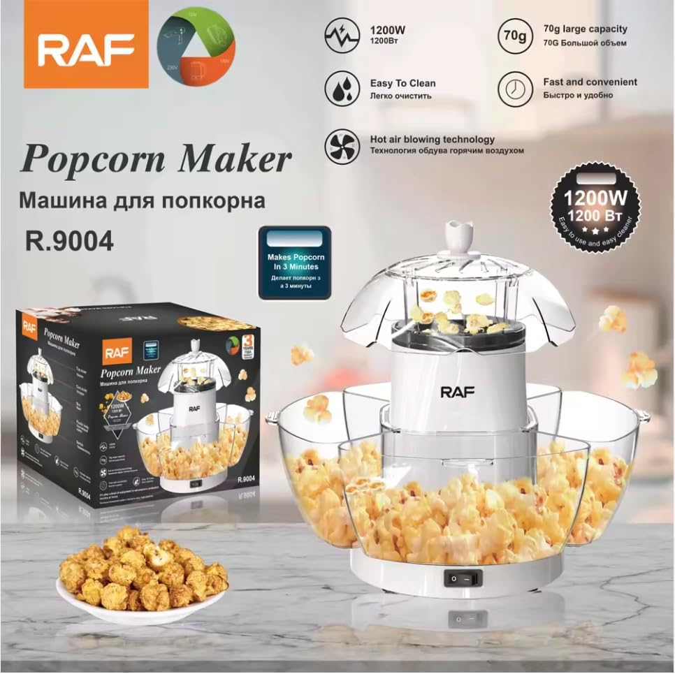 RAF R.9004 Electric Popcorn Maker 1200W - Hot Air Circulation Oil-Free Popcorn Machine