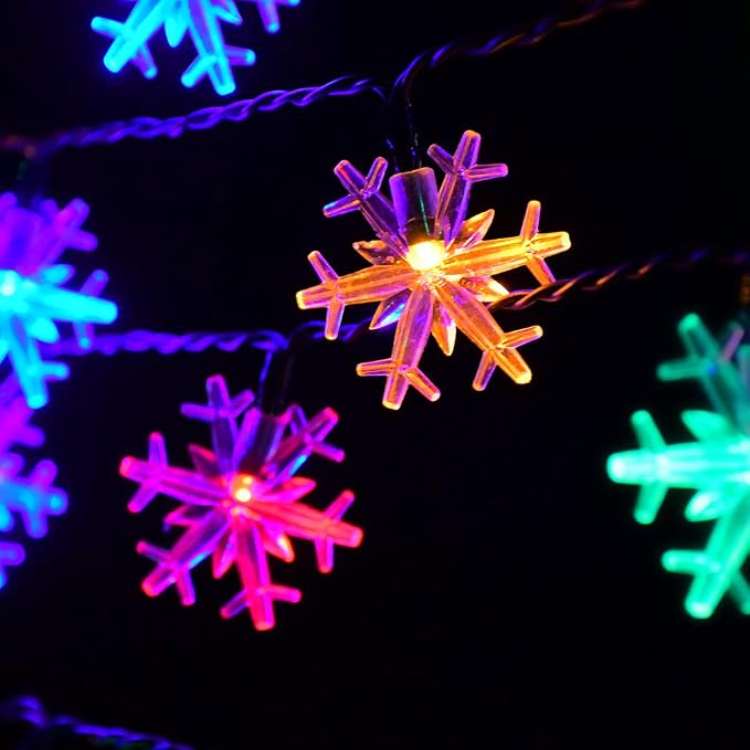 Solar Snowflake String Lights, 5m with 20 LEDs, Multicolour Outdoor Decoration
