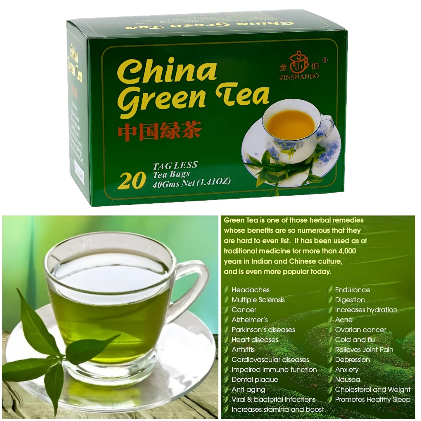 China Green Tea – 20 Tagless Tea Bags (40g Net Weight)