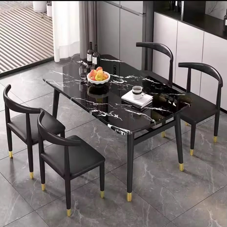 MFurn Modern Dining Table Set for 4 with Upholstered Chairs, Round Breakfast Table with Black Metal Legs ,Stylish Living Room Furniture-Available in Black or White Options