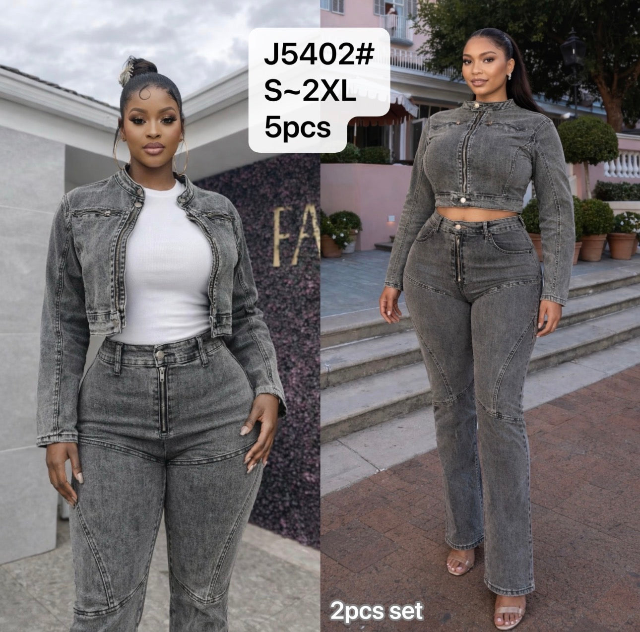 Ladies Washed Grey Denim 2pc Jacket/Jeans